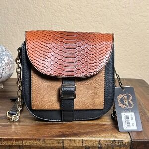 Diophy Snake Embossed Flap Crossbody Shoulder Bag Gold Chain Strap NWT